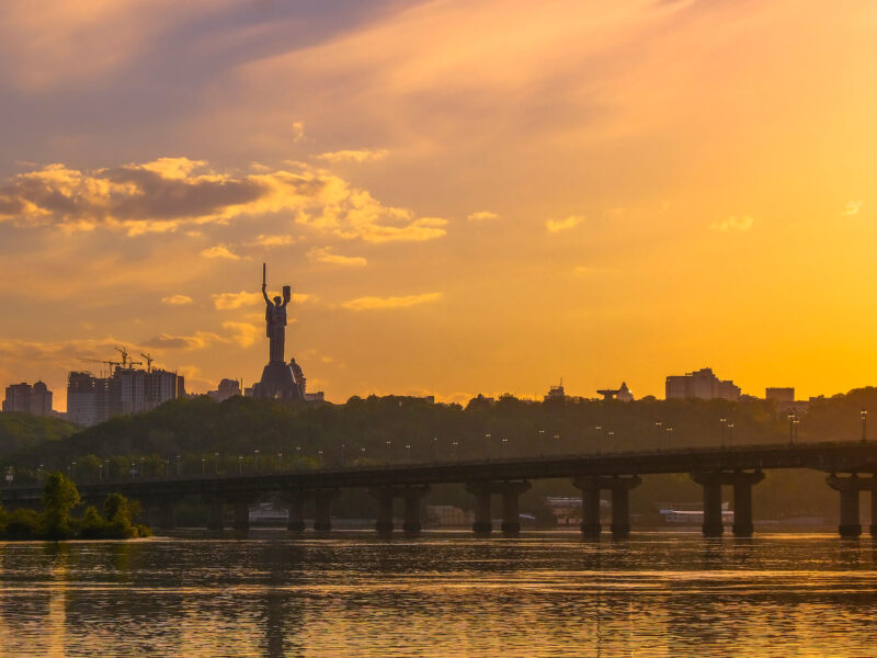 'The Motherland Monument, Ukraine, at sunset